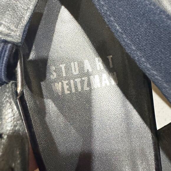 STUART WEITZMAN Black Navy Patent Leather Fabric Buckle Open Toe Pumps Sz 8.5 - Picture 6 of 9